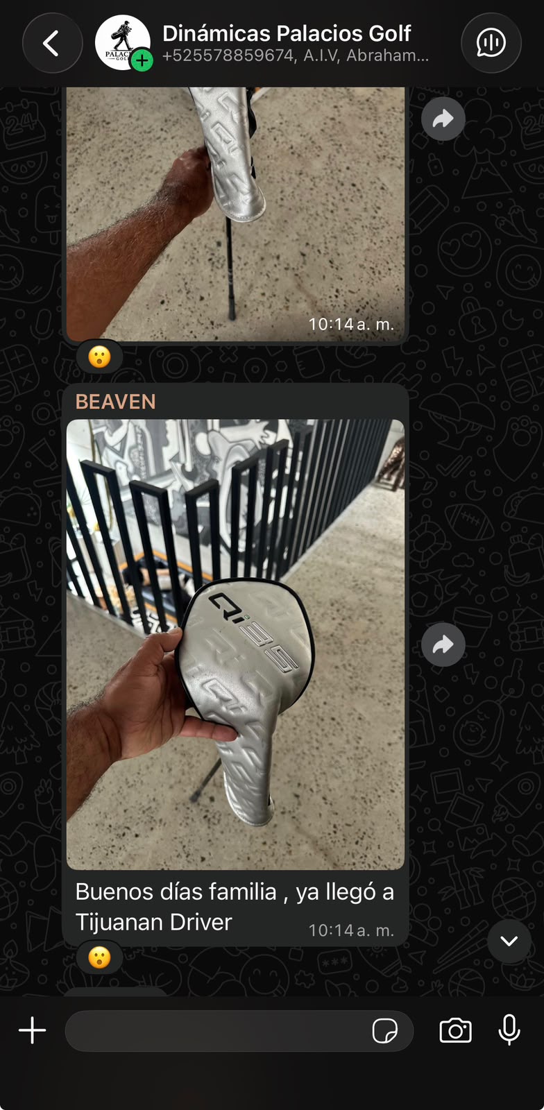 Captura de conversación de WhatsApp con un ganador de Palacios Golf