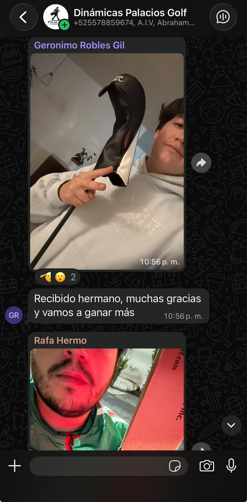 Captura de conversación de WhatsApp con un ganador de Palacios Golf