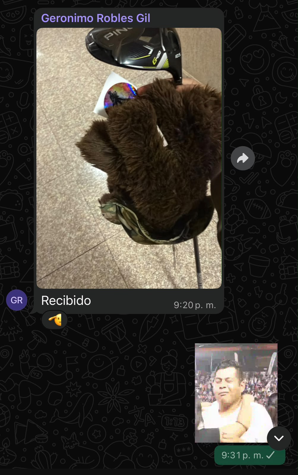 Captura de conversación de WhatsApp con un ganador de Palacios Golf